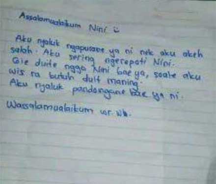 Tinggalkan Sepucuk Surat untuk Nenek, Remaja Ditemukan Meninggal di Sungai 2 surat permintaan maaf kepada sang Nenek