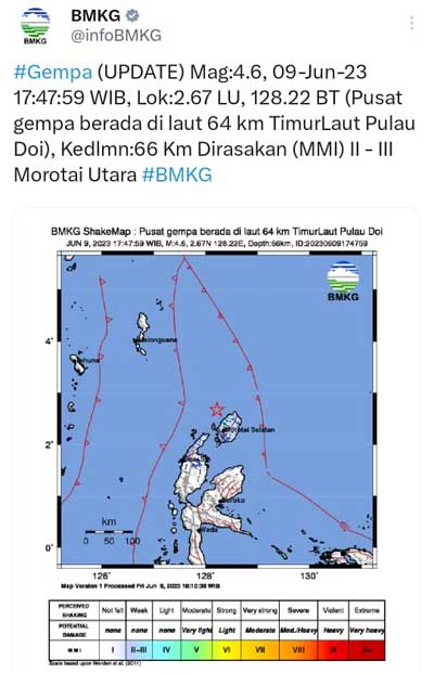 Gempa Terkini M4,6 Guncang Morotai Utara, Maluku Utara 2 gempa morotai utara