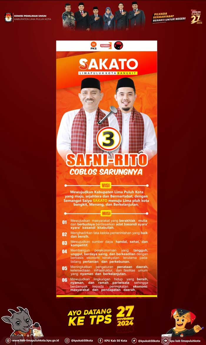 Pasangan Calon Nomor 3 Pilkada 50 Kota