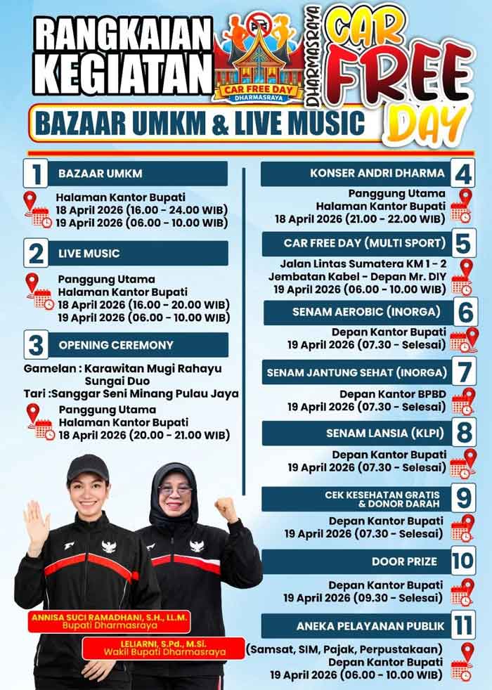 Pemkab Dharmasraya Gelar Car Free Day, Bazar UMKM dan Live Music, Ini Rangkaian Acaranya 2 Rangkaian acara Car Free Day Dharmasraya